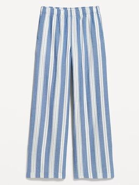 Old Navy High Rise Wide Leg Comfort Waistband Crinkle Gauze Blue Stripe Pant